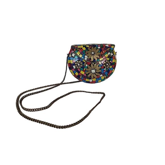 Vtg Himalayan Handmade Tibetan Mosaic Inlay Boho Clutch Evening Bag Multicolor - Picture 2 of 14